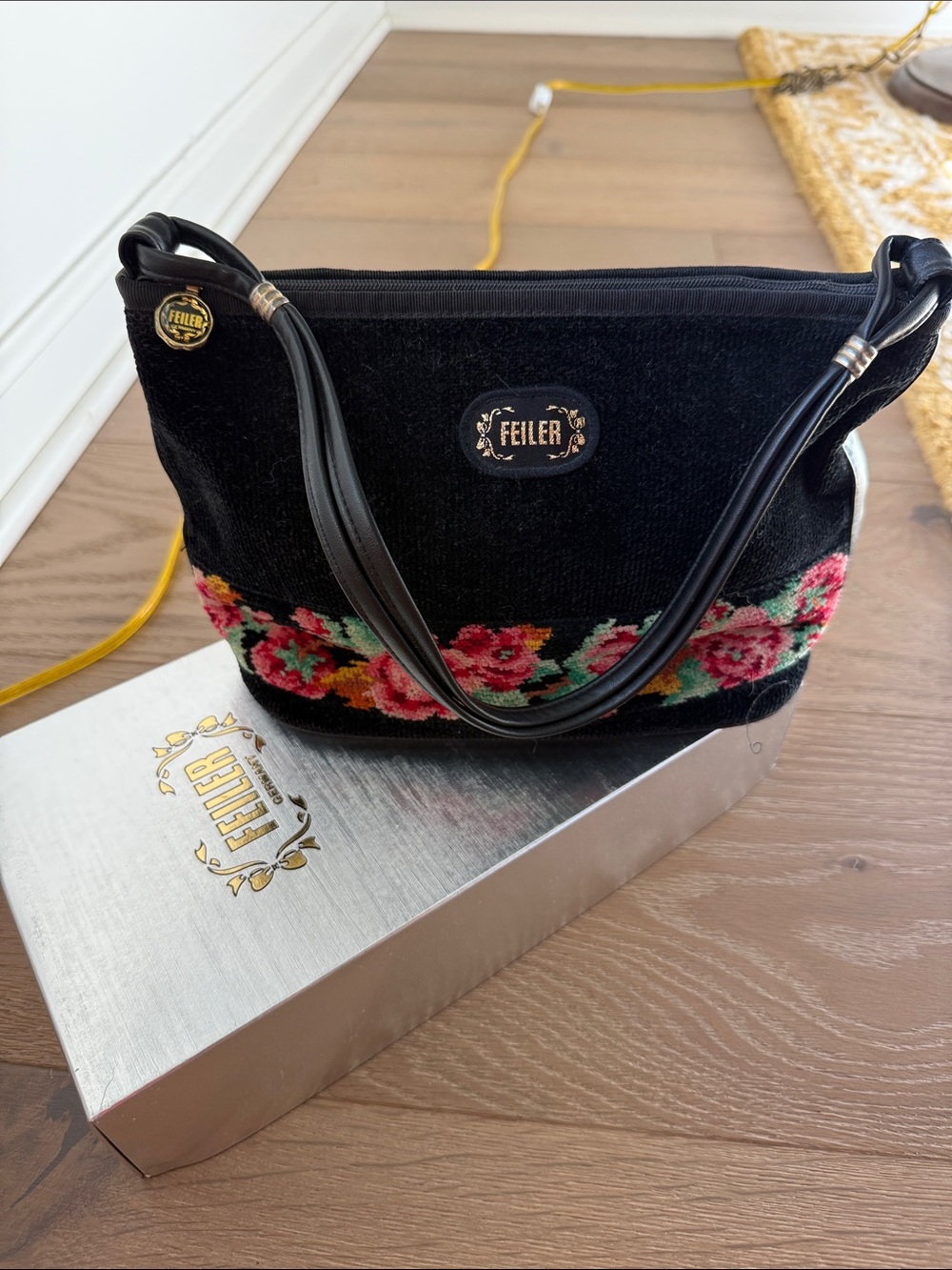 Black Floral-Trim Shoulder Bag